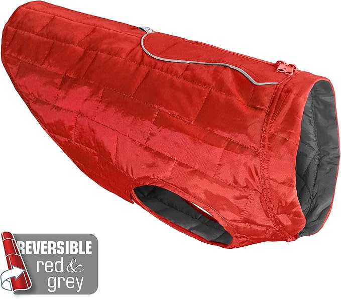 Kurgo Loft Dog Jacket - Reversible Cozy Coat for Outdoor Adventures - Water Resistant - Athletic Fit - Machine Washable Fabric - Reflective Dog Gear - X-Small - Chili Red
