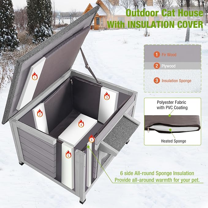 GUTINNEEN Dog House Insulated for Small Dogs Outdoor Cat House Feral Cat Shelter with Thermal Liner