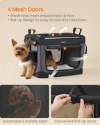 Feandrea Collapsible Dog Crate, 20-Inch Portable Dog Travel Crate for Small Dogs, Oxford Fabric Pet Carrier with 4 Mesh Doors, Handles, Storage Pocket, Water Bottle Holder, Ink Black UPDC015BH02