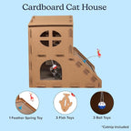 Cat House - Cardboard Cat House with Scratching Pads, Toys, and Catnip - Multi-Level Cat Houses for Indoor Cats, Kittens and Small Animals by PETMAKER
