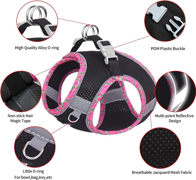 AIITLE Tiny Dog Harness - Lightweight Mesh Step-in Vest for Puppy, Reflective & Escape-Proof Design with High-Stick Magic Tape - Indoor/Outdoor Use for Chihuahua, Maltese, Shih Tzu(Black, XXXS)