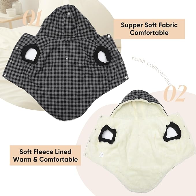 Fleece Lining Dog Hoodie for Medium Dogs Extra Warm Plaid Sweater with Drawstring Hooded Coats in Winter Doggie Jacket,Black L