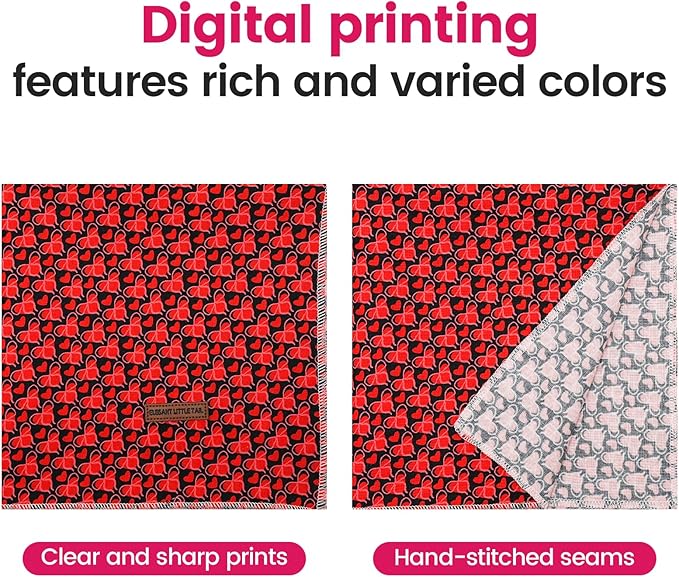 Elegant little tail Valentine's Dog Bandana - Red Heart Pet Bandanas Washable Bib Kerchief Scarf Cute Adjustable Pet Bandanas for Small Medium Dogs