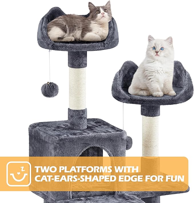 Topeakmart Cat Tree, 82.5in Climbing Tower with 2 Kitten-Ear-Style Top Perches, Hammock, Basket, Scratching Posts, Multilevel Pet Furniture Activity Center for Indoor Felines, Dark Gray