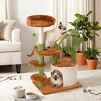 Cactus Cat Tree for Indoor Cats, Multi-Level Cat Tree Tower with Sisal Scratching Posts, Stable Cat Condo with Perches and Steps, 36.6", Brown