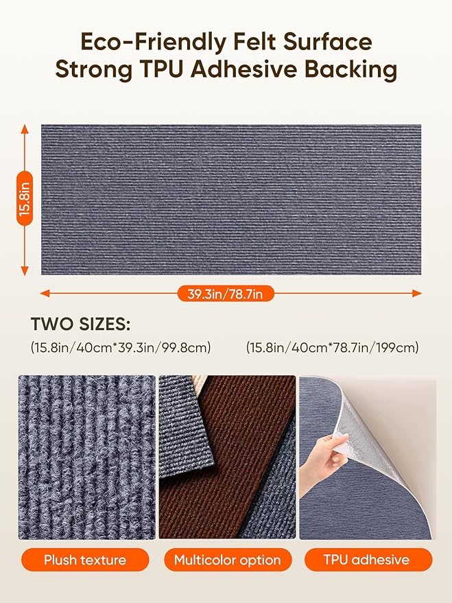 Cat Scratch Mat Furniture Protector, Eco-Friendly DIY Trimmable Self-Adhesive Cat Scratching Pad, Couch Wall Sofa Guard, Reusable Claw Scratching Protector 78.7"x15.8" (Dark Gray)