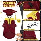 5 Pcs Dog Graduation Costume Set Include 2026 Pet Graduation Gown with Stole Puppy Grad Cap Lensless Glasses DIY Letter Stickers for Dogs Cats Holiday Costume Accessory(Maroon Yellow,M)