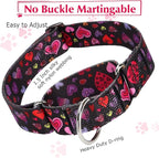 Valentine's Day 1.5 inch Wide Martingale Dog Collar, Cute Loving Heart Collar for Medium Large Extra Large Dogs -Heart XL