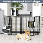 Metal Freestanding Dog Gates with Door for Outdoor Indoor,80'' Extra Wide Free Standing Dog Gate for Doorways,Large Openings,Deck,Yard,Porch,Foldable Safety Pet Fence(Black,4 Panels)