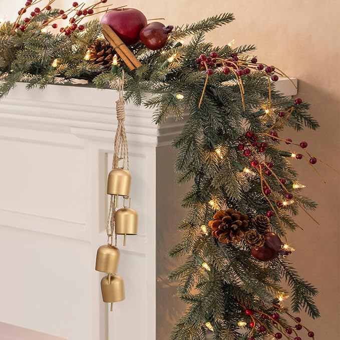 Gold Christmas Bells for Decorations: Vintage Bells Metal Decorative Bells with Jute Hanging Rope - Rustic Bells Small Cow Bell for Christmas Wreath Garland Tree Party Door Wedding Staircase