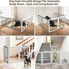 ZJSF Freestanding Foldable Dog Gate for House Extra Wide Wooden Grey Puppy Gate Stairs Dog Gates Doorways Tall Pet Gate 24" Height 6 Panels Pet Fence