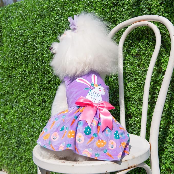 CuteBone White Rabbit Dog Easter Dress Velvet for Small Dogs Girl Eggs Skirt Puppy Purple Dresses Dog Clothes CVA19XXS-D
