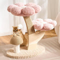 797Audio Flower Cat Tree, 30" Wood Branch Cat Tower with Scratching Post for Indoor Adult Cats,Luxury Aesthetic Cat Tree with Mushroom Cat Scratcher & Interactive Squeaky Toy, Pink