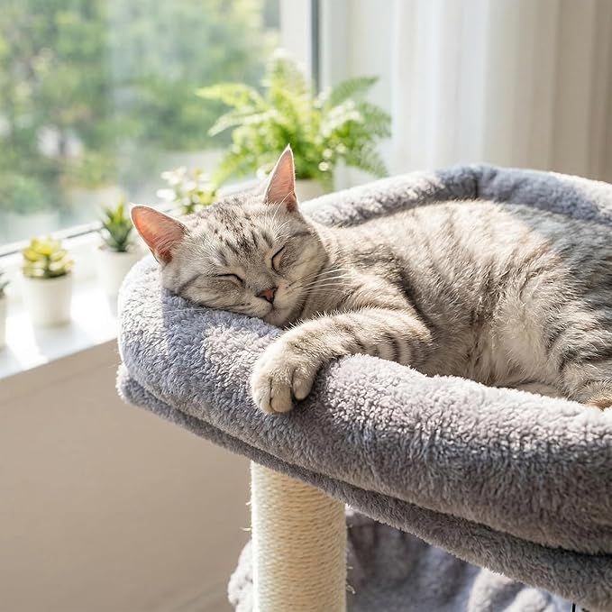 Multi-Level Cat Tree for Indoor Cats, Cat Tree Tower with Big Cat Hammock, Indoor Climbing Activity Tower with Scratching Posts, Grey