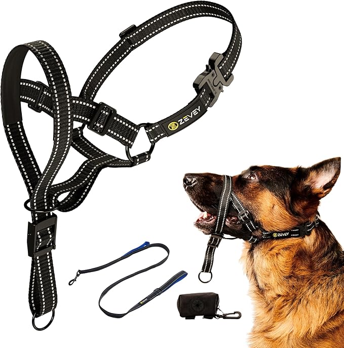 Dog Headcollar with Leash and Safety Strap Stops Heavy Pulling On The Leash Padded Reflective Head Halter for Small Medium Large Dogs Adjustable Head Harness for Training and Walking