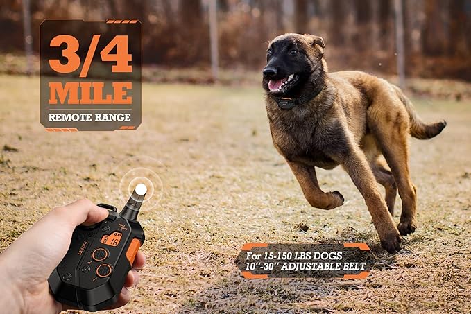 3/4 Mile Range Dog Shock E Collar, Dog Training Collar with Remote(15-150lbs) -Shock Collar for Large Dog