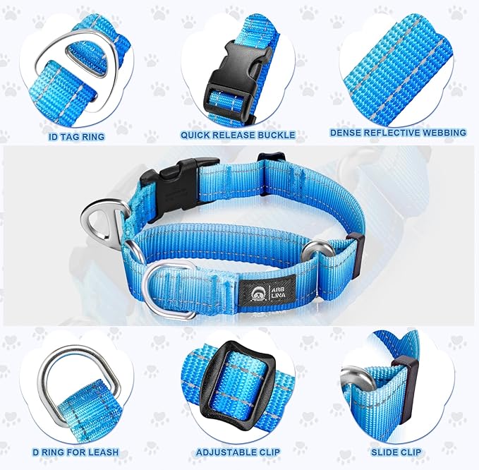 Martingale Collar for Dogs Large Medium Small Heavy Duty Buckle Dog Collar with Tag Ring Reflective Nylon Gradient Dog Collar No Pull Training Collar