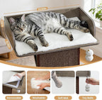 Modern Wood Cat Tree Tower for Indoor Large Cats, 33.8-Inch Tall Wooden Cat Trees with Big Perch Bed, Cat Scratching Pads, Washable Removable Cushions Scratching Mat, Cat Furniture, Greigy
