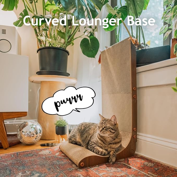 Necoichi Cardboard Cat Scratcher Wall for Indoor Cats - Cat Scratching Board, Cat Scratch Pad Lounger with Reversible Usability and Extra Comfort for Lounge, Curved (Dark Cherry, Regular)