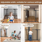 Mumeasy 29.6-46" Baby Gate for Stairs, Pressure Mounted Dog Gate for Doorways, Auto Close Pet Gate for Indoor Use, Extra Wide Child Gate with Walk Thru Door Black, Mom's Choice Awards Winner