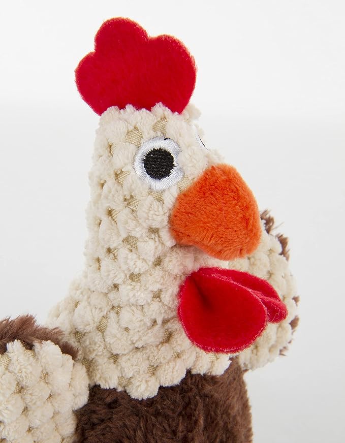 goDog Checkers Just for Me Skinny Rooster Squeaky Plush Dog Toy, Chew Guard Technology - Brown, Mini