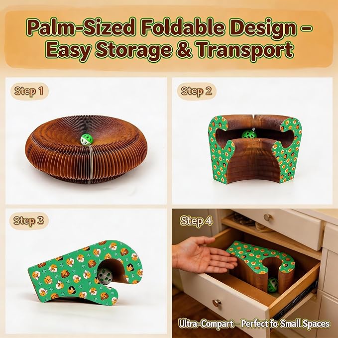 Collapsible Round Cat Scratcher Lounge Bed,Accordion Cardboard Scratching Board for Indoor Large Cats, Kitten Bed & Play Toy,14.2 inch