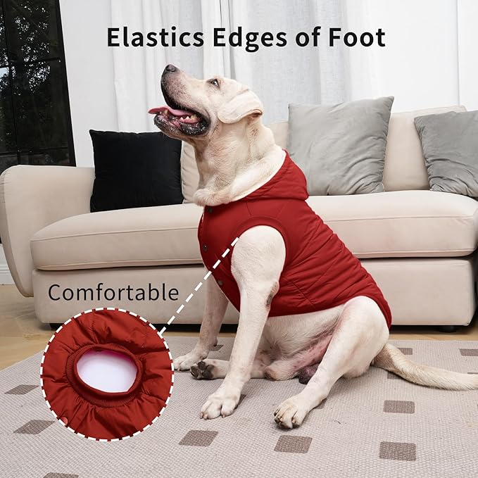 Fleece Lining Extra Warm Dog Hoodie in Winter for Large Dogs Jacket Pet Coats with Hooded,Red XXXL
