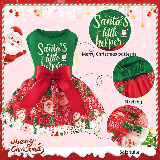 XPUDAC Dog Christmas Dress Outfit Snowman Tulle Dress Holiday Dog Clothes for Small Dogs Girl, Santa Pet Costume Cat Outfits-XS