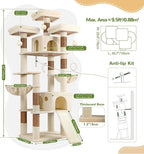 Globlazer 83 in Multi-Level Large Cat Tree Tower with Larger Cat Condo Furniture with Hammock/Cozy Pussycat Perches/Sisal Scratching Posts/Pet House/Wide Base, Beige