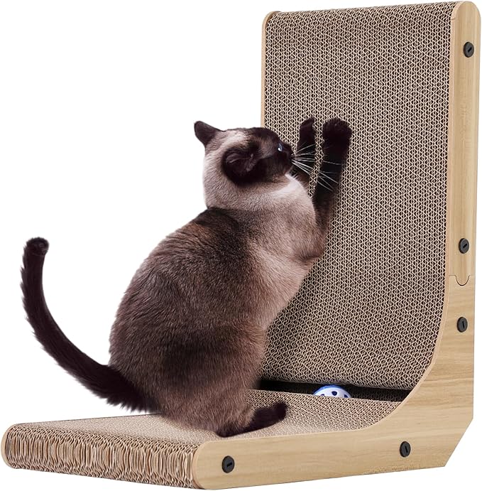 Small Cat Scratcher, L Shaped Cat Scratch, Wall Mounted Cat Scratching Board, Cat Cardboard Scratcher, Vertical Cat Scratch Ramp for Indoor Cat (16.9 Inch)