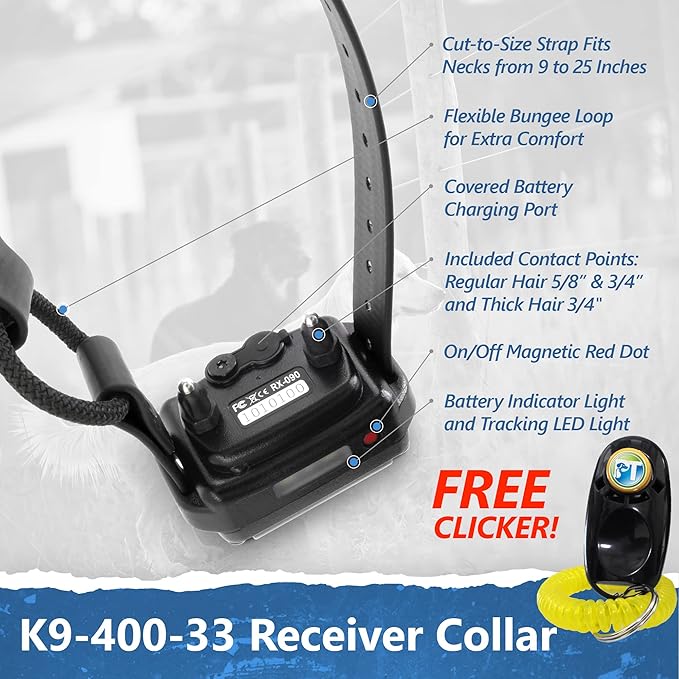 Educator K9-400 Tactical E Collar for Dog Training with Remote - 3/4 Mile Range, Waterproof, 100 Stimulation Levels, Tone or Vibration Mode, Night Light for Small, Medium & Large Dogs (33 inc)