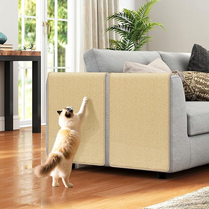 PETSITE Cat Scratcher Mat, Natural Sisal Scratching Mats, Horizontal Cat Floor Scratching Pad Rug with Adhesive Hook Loop Tapes (4, 31.5 x 19.69 in)