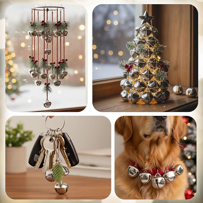BigOtters 50 Pcs Jingle Bells for Crafting, 1 Inch Craft Bells Bulk for DIY, Home Christmas Decoration, Silver