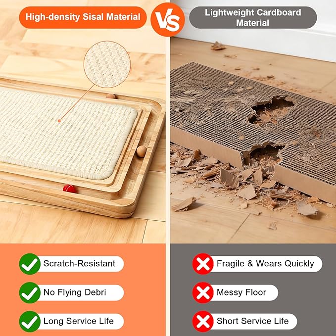 Cat Scratching Pad with Ball Track Toy Interactive Cat Scratcher Board with Rolling Balls Natural Wood Sisal Cat Scratch Pad for Indoor Cats