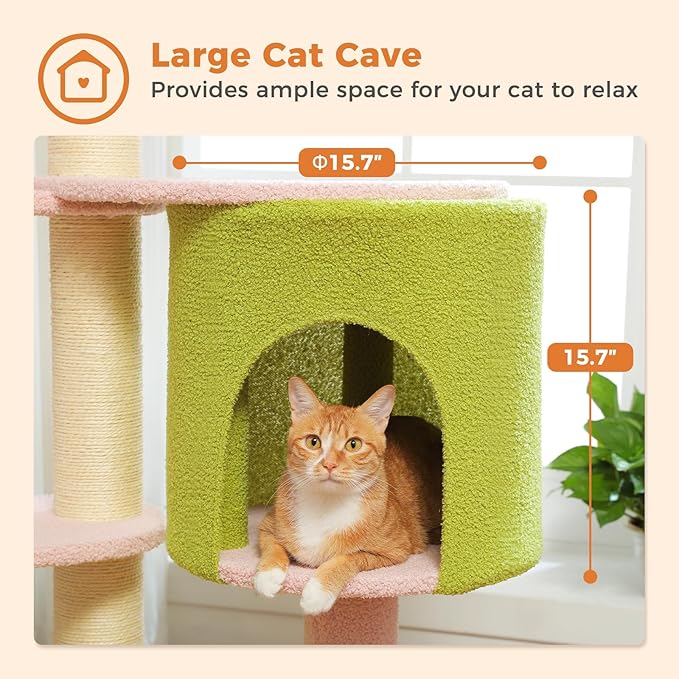 Flower 50-Inch Heavy-Duty Cat Tree for Large Cats - Sturdy Cat Tower with Extra-Thick Scratching Posts (φ4.3), Spacious Condo, 2-Layer Baseboard for Maine Coon & Big Cats up to 16 lbs, Pink