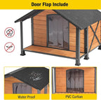 Aivituvin Dog House with Anti-Chewing Metal Frame Outdoor Large Wooden Dog Kennel Outside with Overhang Roof Large Porch Weatherproof