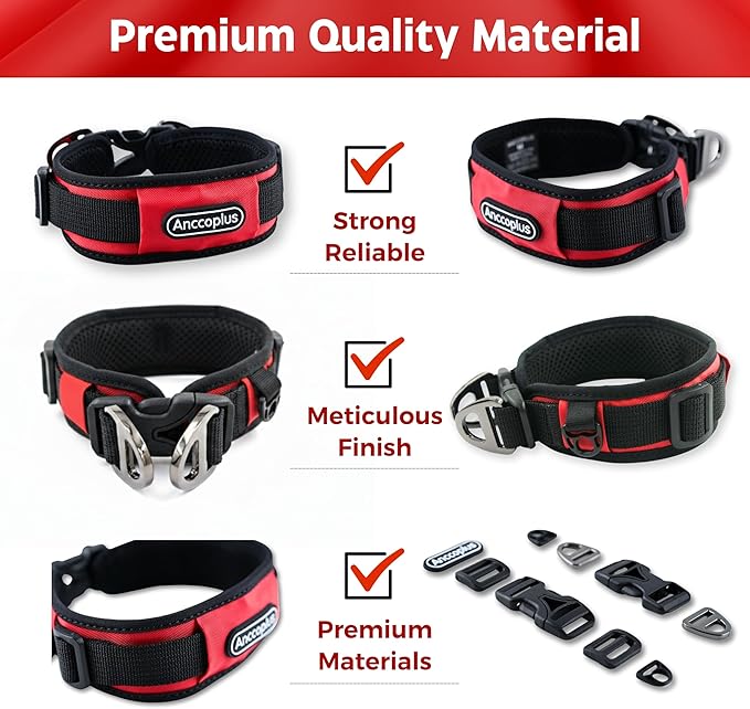 Comfort Fit Dog Collar, Anti-Choke Neck Safe Dog Training Collar, Wide Padded, Breathable, Adjustable with Dual D-Rings, Soft Cushion Neck Protector for Dogs (L, Red)