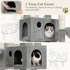 Globlazer Large Cat Tree, 72 inch Tall Cat Climbing Tower for Indoor Large Adult Cats Multi-Level Furniture Tree House with 2 Cozy Perches, 2 Padded Condos, 5 Sisal Scratching Posts, F72G, Light Grey