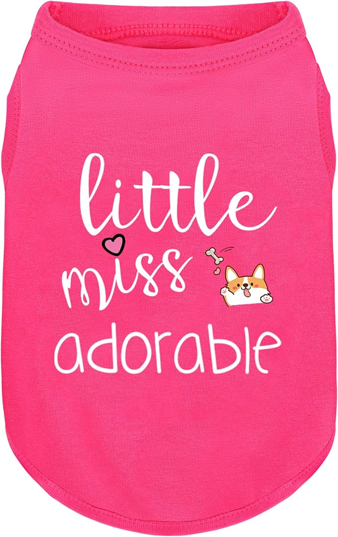 Cotton Dog Shirt with 'Little Miss Adorable' Corgi Head Print, Soft & Breathable Pet Apparel for Small, Medium, and Large Dogs, All-Season Sleeveless Vest, Cute and Comfortable Dog Outfit.Pink M