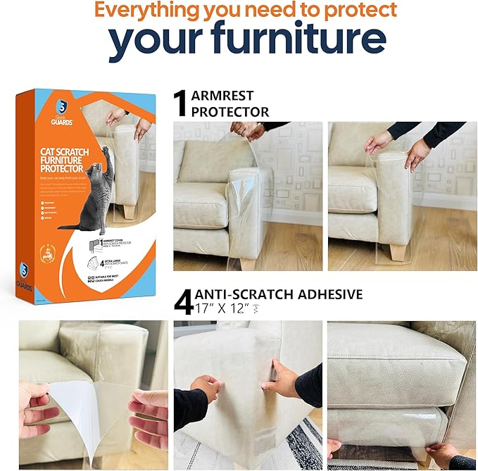 Cat Scratch Furniture Protector, Couch Arm Covers, Furniture Protectors from Cats Scratching, Sofa Arm Covers, One Sided Anti-Scratching Sticky Tape, Cat Scratch Deterrent - Model 1a