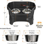 Neater Pet Brands Neater Feeder Deluxe Mess Proof Dog Bowls Elevated for Large Dogs Over 40 lbs, Made in USA, No Spill Raised Dog Food Bowl Stand Feeding Station, Food and Water Bowl Set, Black