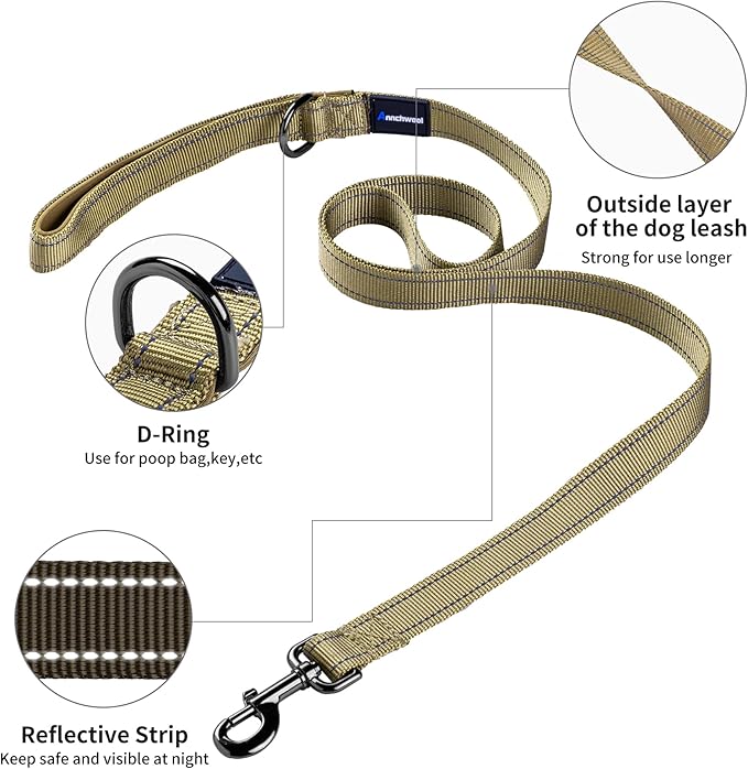 Annchwool No Pull Dog Harness with Padded Handle+5 Ft Leash,Reflective Strip Escape Proof and Quick Fit to Adjust Dog Harness,Easy for Training Walking for Small & Medium and Large Dogs(Brown-Set,XL)