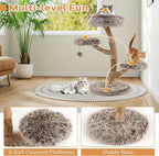 PETSITE 35.5-inch Wood Cat Tree, Multi-Level Real Pear Wood Modern Cat Tower with Jute Scratching Posts, Dangling Ball, Cozy Top Perch, 2 Jumping Platforms, Soft Long Plush Covered
