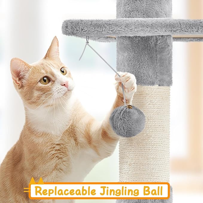 Yaheetech Cat Tree, Floor to Ceiling Cat Tower for Large Cats, 89-104.5in Height Adjustable Tall Climbing Tree w/Scratching Posts, Condo and Perches, Light Gray