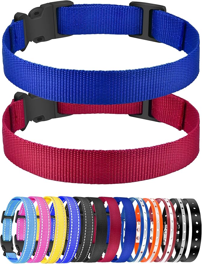 PetJoy Replacement Collar Strap for Bark and Shock Collars, 8-27 Inches Adjustable E-Collar (2-Pack Blue & Red)