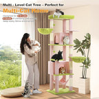 Flower Cat Tree for Large Indoor Cats, 71.2-Inch Tall Multi-Level Cat Tower with Scratching Posts, 3 Soft Hammocks, 2 Large Condos, Super Big Perch & Pompoms for Multi-Cat Households, Pink