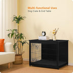 DWANTON Dog Crate Furniture with Cushion, Wooden Kennel Table with Double Doors, Indoor Dog House, Large Size, 38.5" L, Black