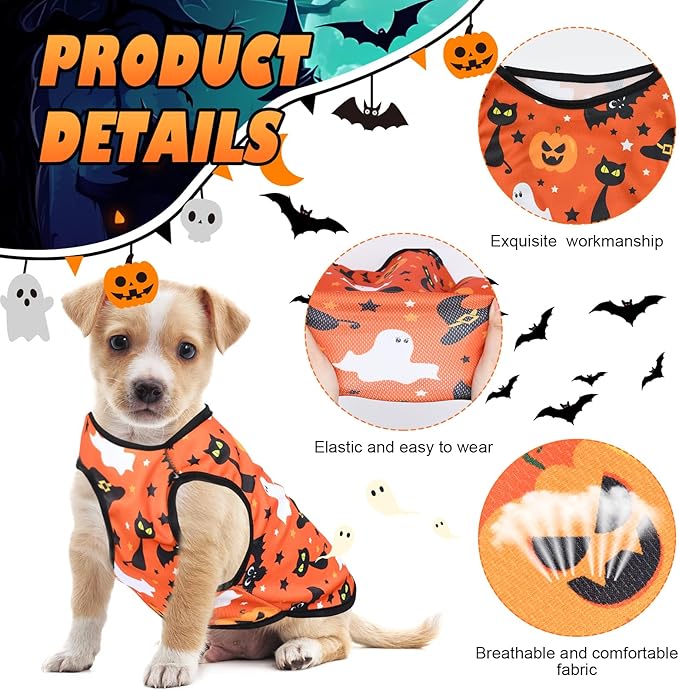 6 Pack Halloween Dog Clothes for Small Dogs, Soft and Breathable Puppy Kitten Dog Shirts for Pet Cats, Dogs' T-Shirts Apparel Sleeveless Vests for Yorkies (Happy Halloween, Large)