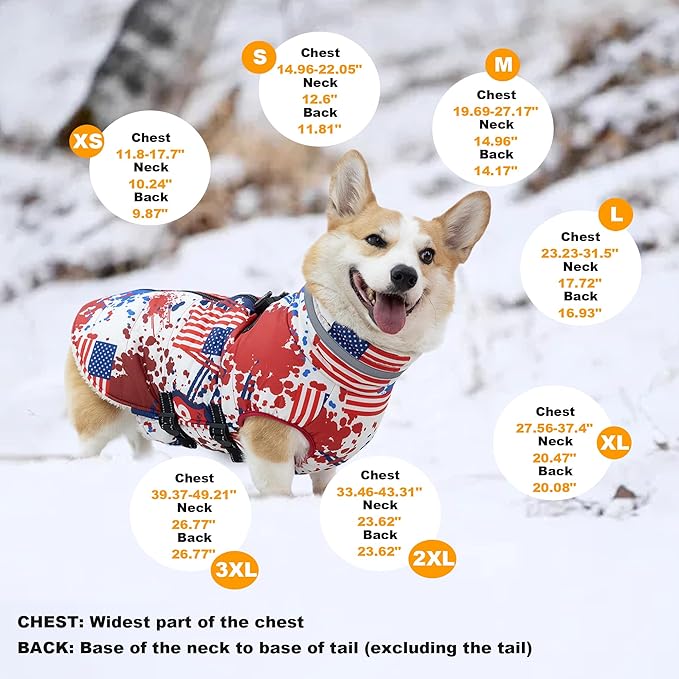 Mklhgty Large Dog Coat with Harness Built-in, Waterproof Reflective Fleece Lined - Warm Windproof Winter Jacket with Back Zipper, Cold Weather Snow Dog Coats - American Flag - XL