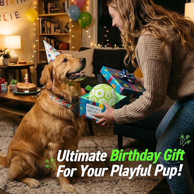 QDAN Glow in The Dark Dog Toys Soccer Ball with Straps - Light Up Dog Balls for Large Dogs, Interactive Dog Toys with Strap for Tug of War,Puppy Birthday Gifts (8 Inch)